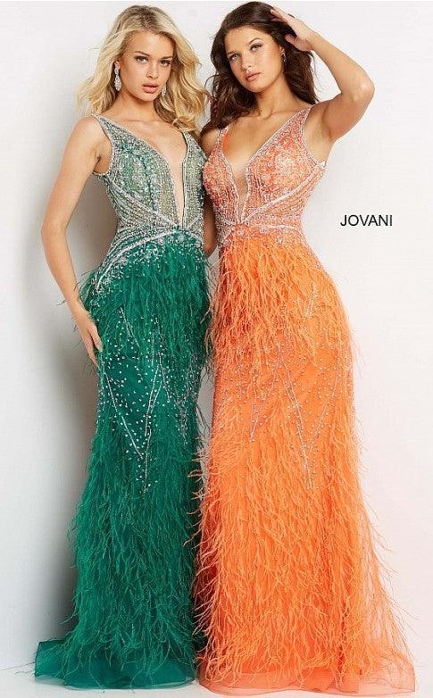 Jovani 03023 Prom Long Sleeveless Feather Dress - Orange - Size 2 - Formal Evening Wear Jovani 03023 Prom Long Sleeveless Feather Dress - Orange - Size 2 - Formal Evening Wear