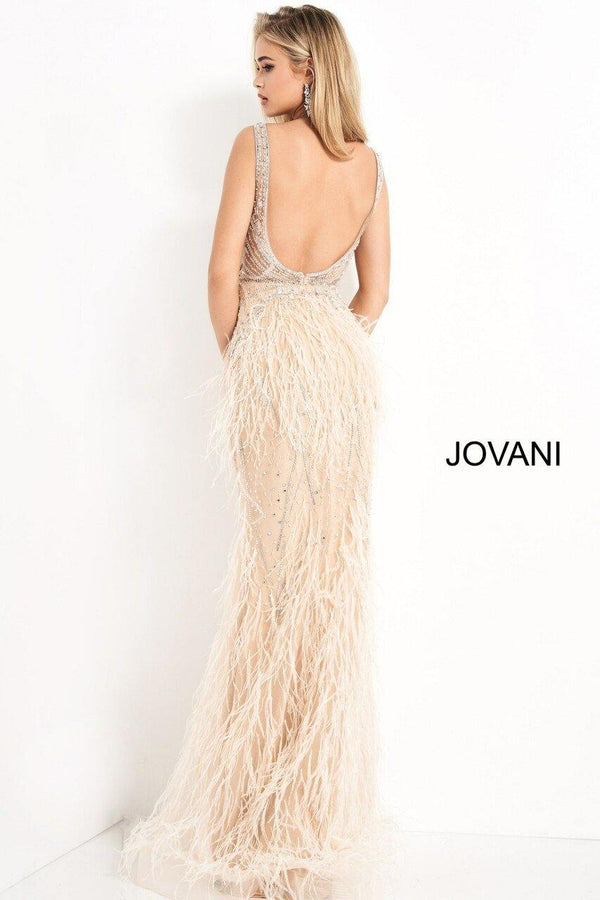 Jovani Prom Long Sleeveless Feather Dress  03023 - The Dress Outlet