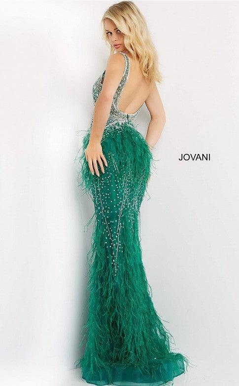 Jovani 03023 Prom Long Sleeveless Feather Dress