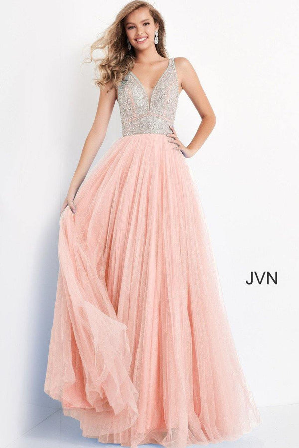 Light-Blue Jovani 05818 Prom Long Sleeveless Glitter Ball Gown for $398.0 – The Dress Outlet