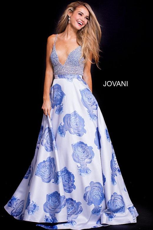 Jovani Prom Long Spaghetti Strap Floral Dress 58673 - The Dress Outlet