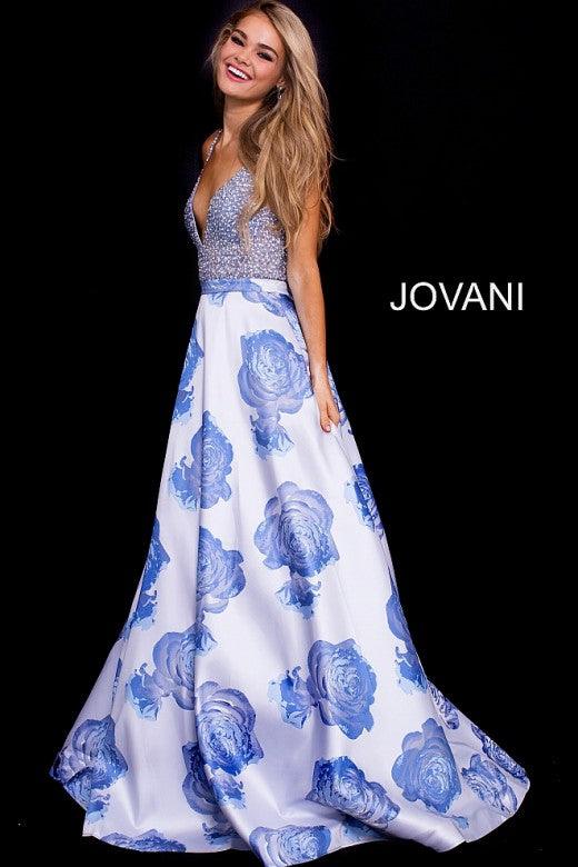 Jovani Prom Long Spaghetti Strap Floral Dress 58673 - The Dress Outlet