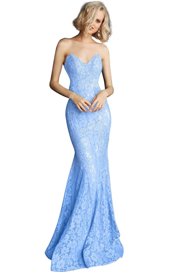 Jovani 37334 Prom Long Strapless Formal Lace Dress
