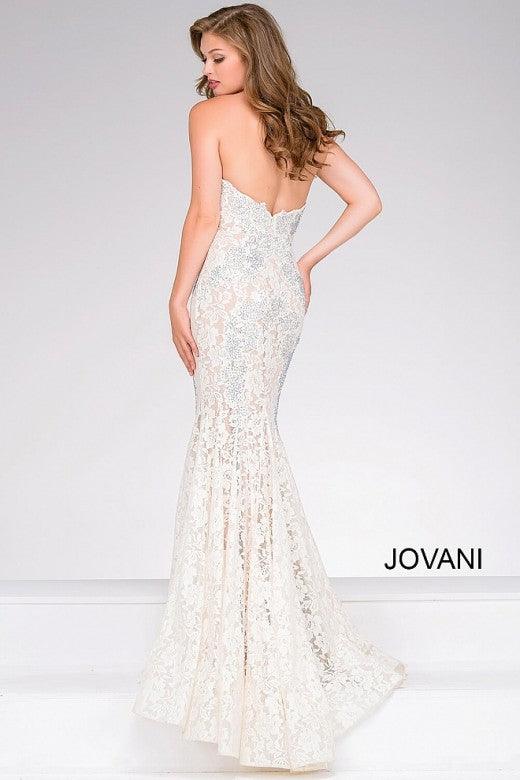 Jovani Prom Long Strapless Fitted Lace Dress 37334 - The Dress Outlet