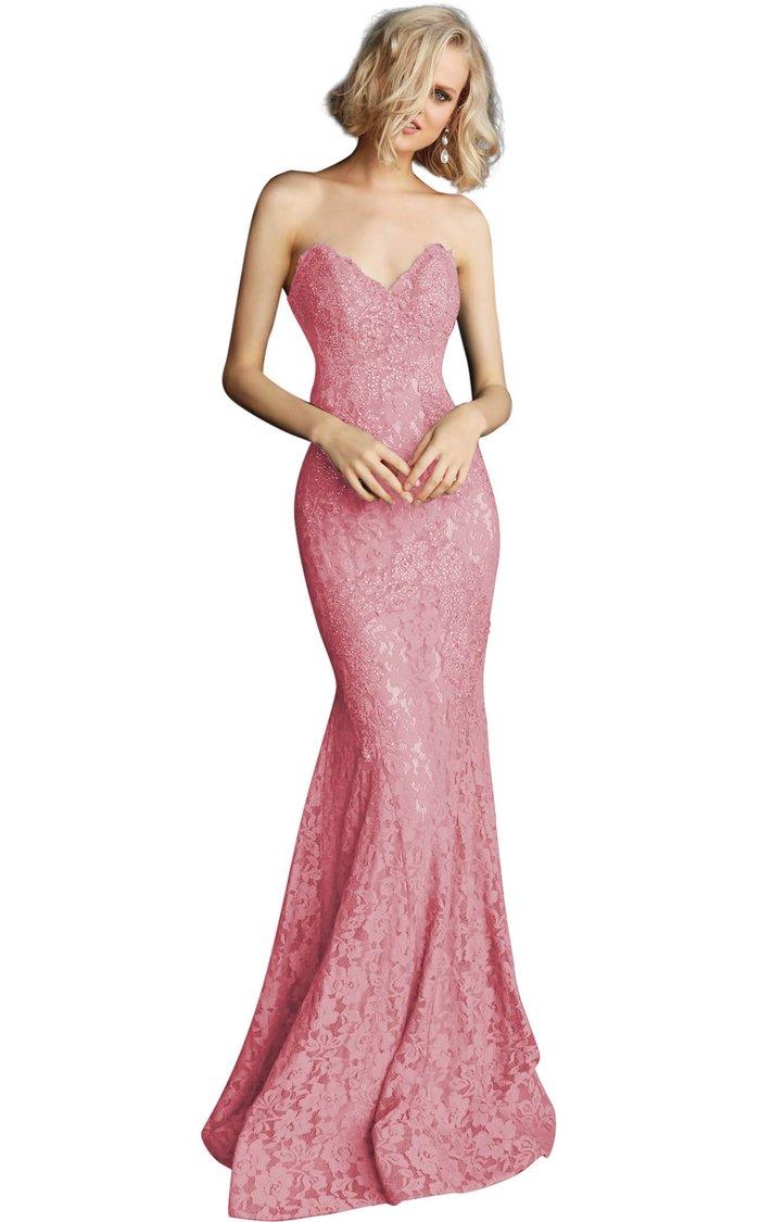 Jovani 37334 Prom Long Strapless Formal Lace Dress