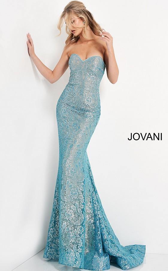 Jovani 06586 Prom Long Strapless Lace Formal Dress