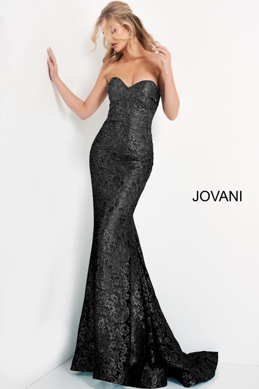 Jovani 06586 Prom Long Strapless Lace Formal Dress