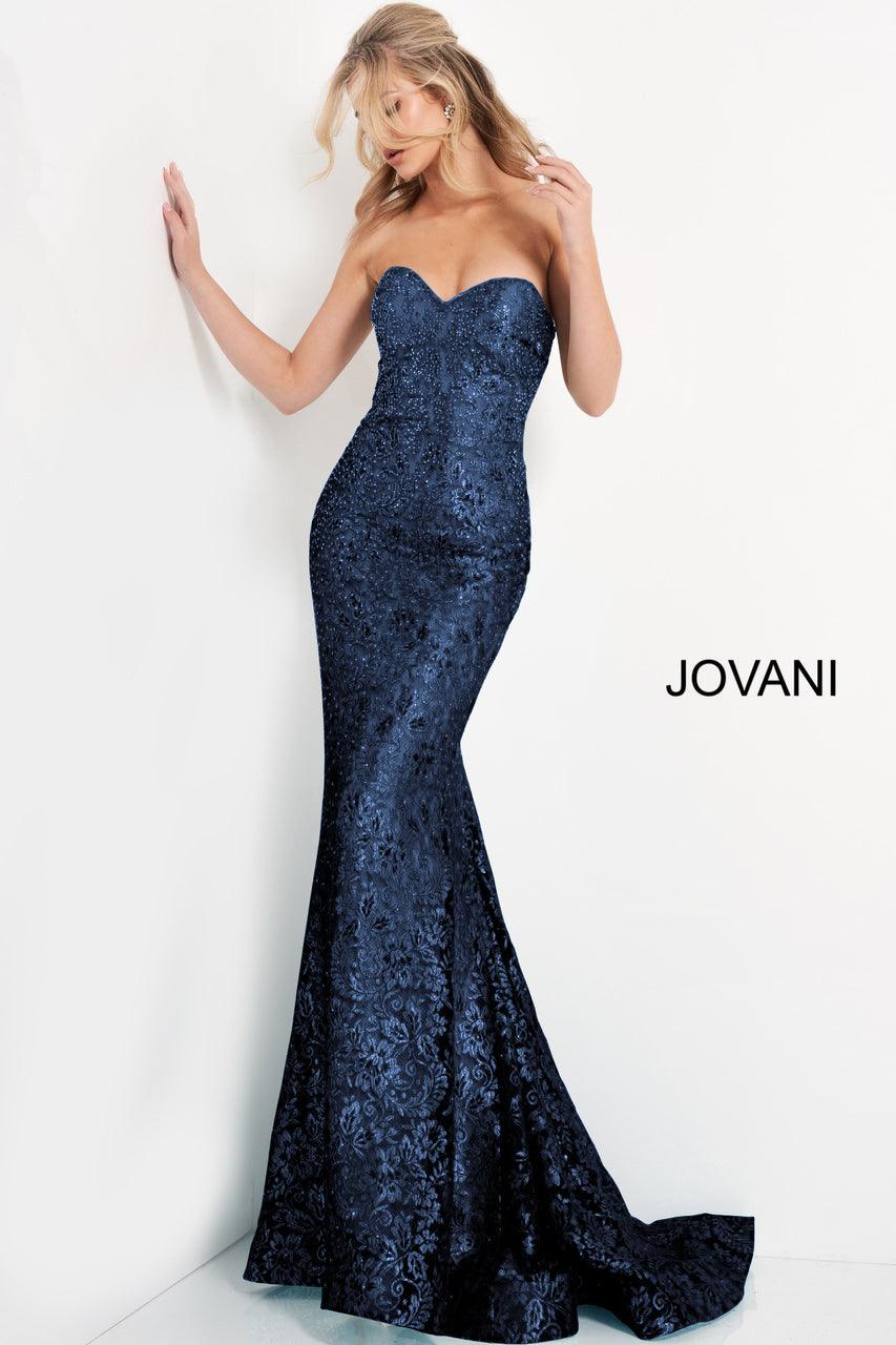Jovani 06586 Prom Long Strapless Lace Formal Dress