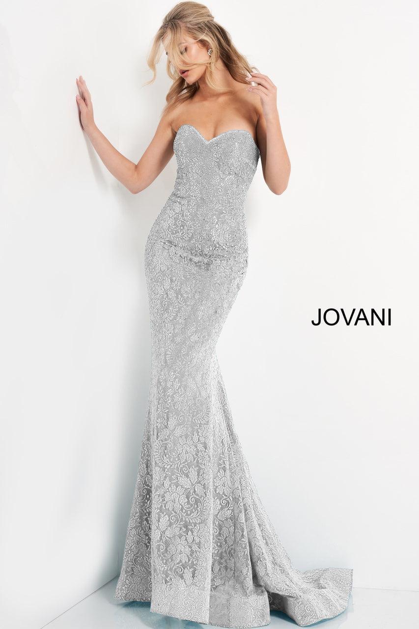 Jovani 06586 Prom Long Strapless Lace Formal Dress