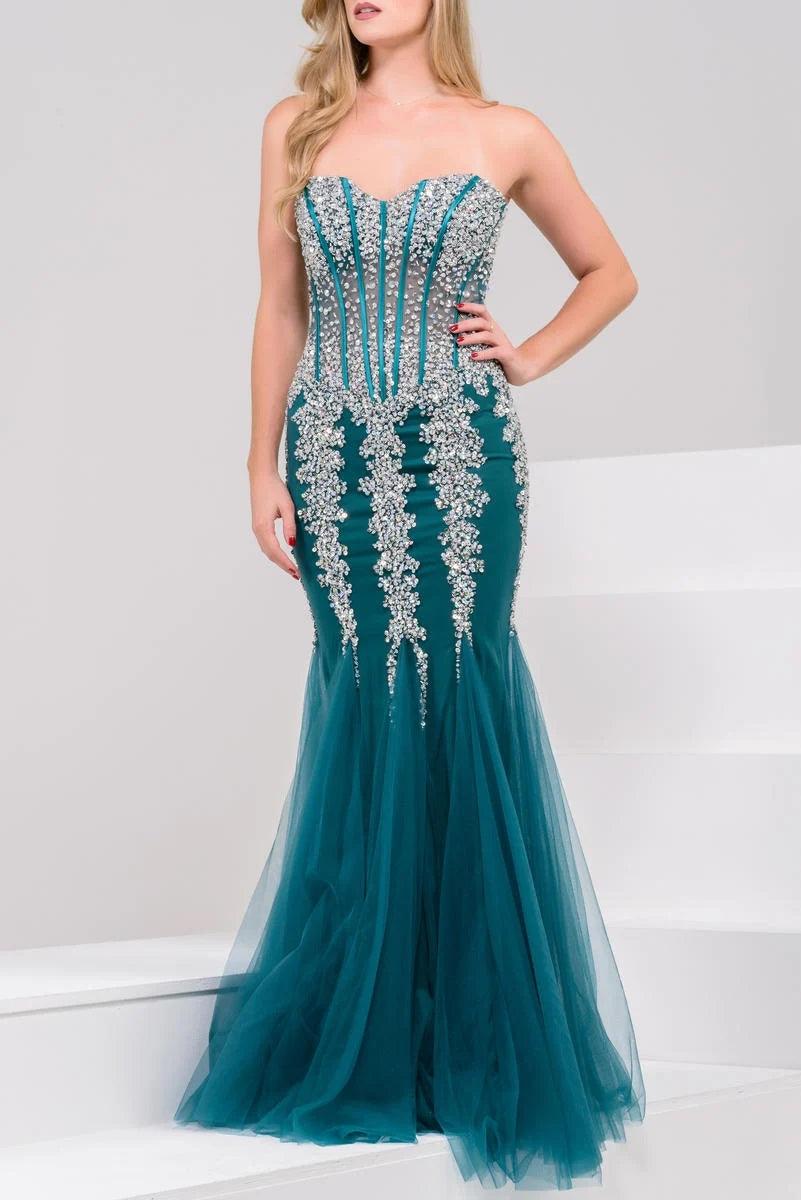 Taupe Silver Jovani 5908 Prom Long Strapless Mermaid Dress for 310.99 The Dress Outlet