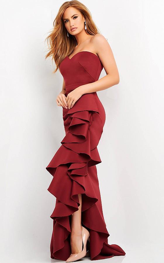 Jovani Prom Long Strapless Ruffle Slit Dress 04844 - The Dress Outlet