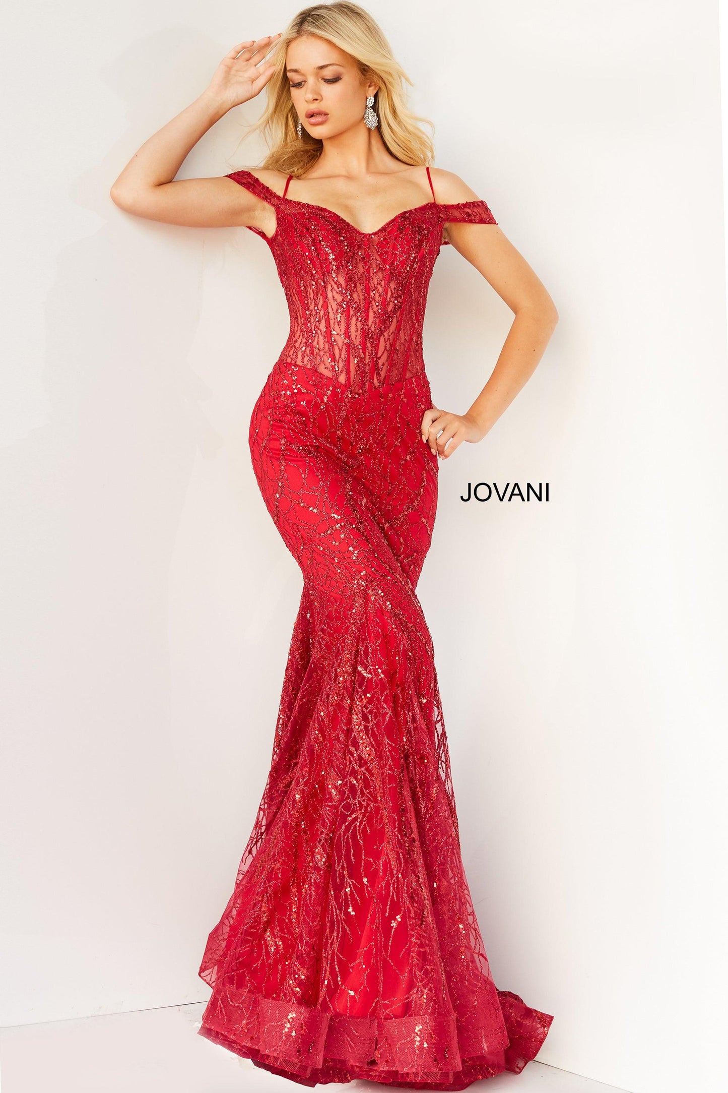 Jovani Prom Off Shoulder Long Formal Gown 05838 - The Dress Outlet