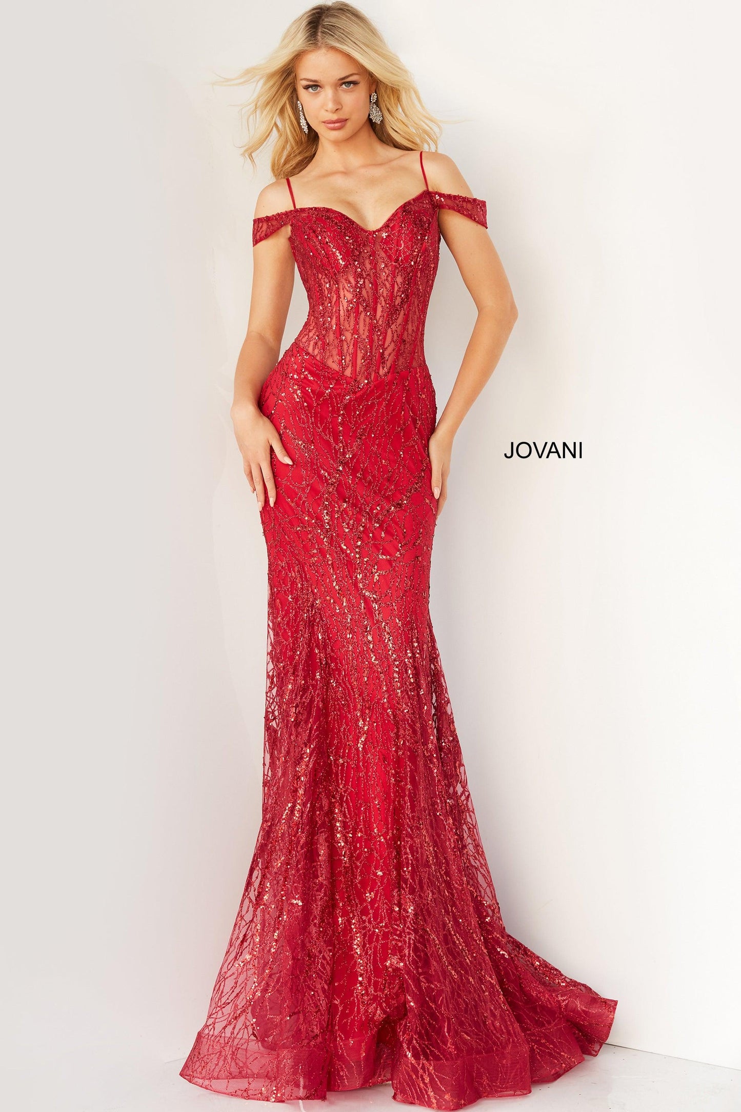 Jovani Prom Off Shoulder Long Formal Gown 05838 - The Dress Outlet