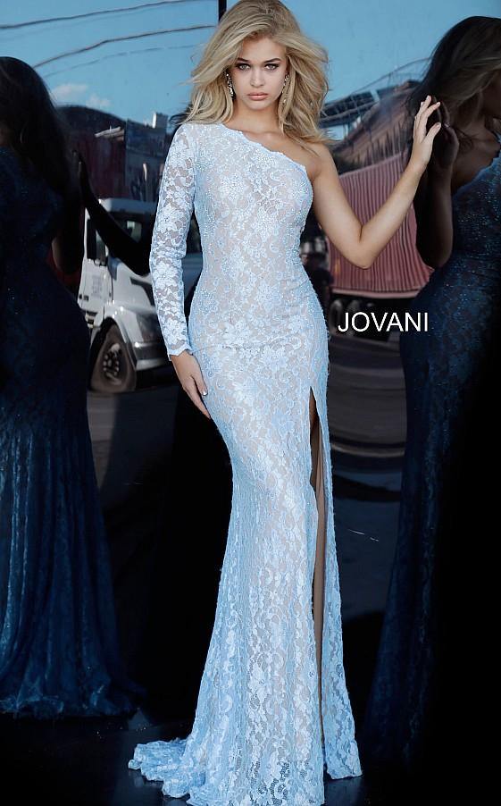 Jovani Prom One Shoulder Long Sleeve Dress 02168 - The Dress Outlet