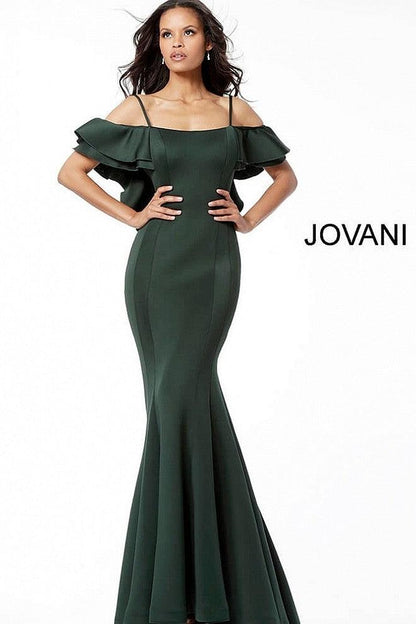 Jovani Ruffled Off-Shoulder Long Mermaid Dress 57925 - The Dress Outlet