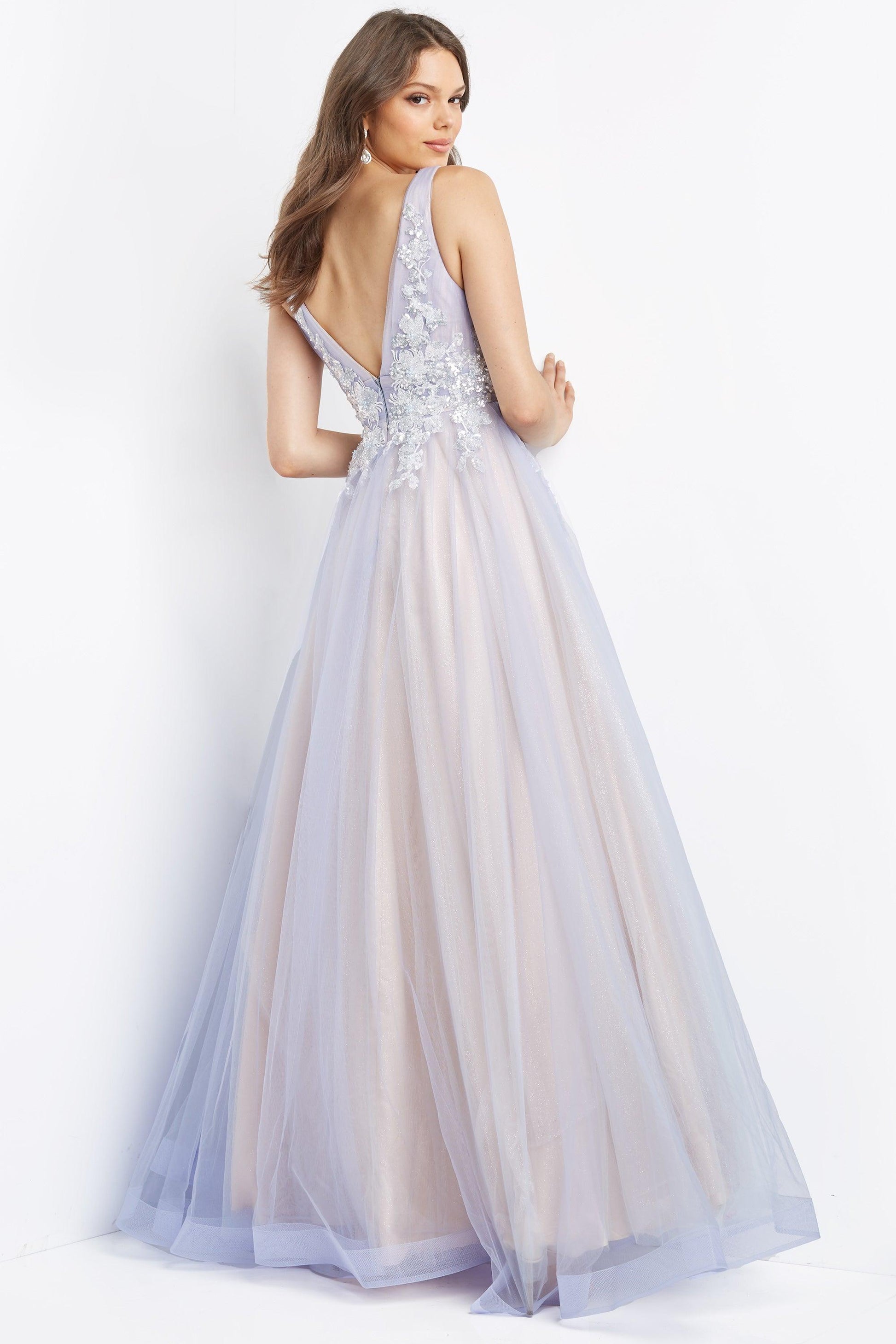 Jovani 07638 Sequin Long Plunging Neck Dress