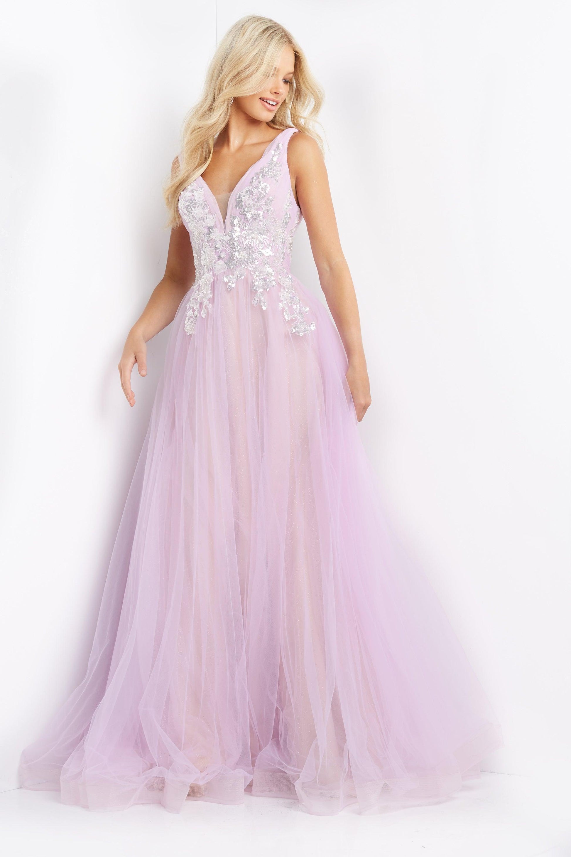 Jovani 07638 Sequin Long Plunging Neck Dress