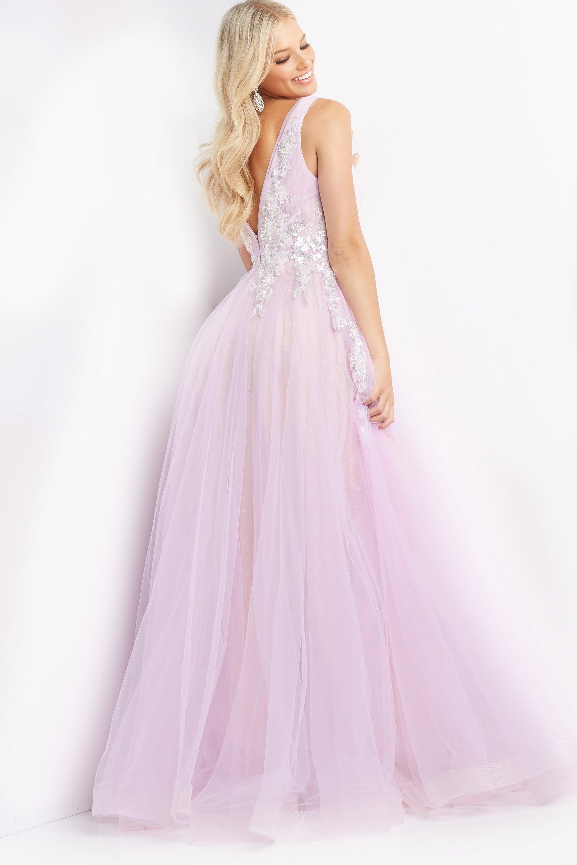 Jovani 07638 Sequin Long Plunging Neck Dress