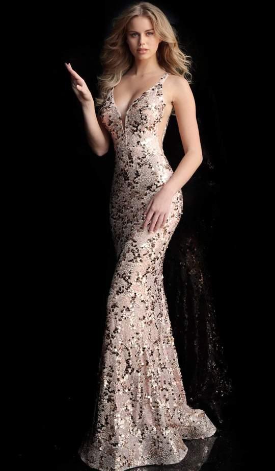 Jovani Sequined Long Fitted Prom Dress 65570 - The Dress Outlet