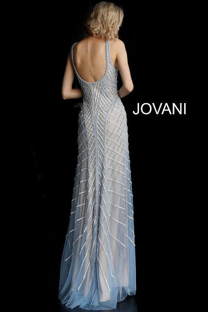 Jovani Shimmering V Neck Long Fitted Prom Dress 55821 - The Dress Outlet