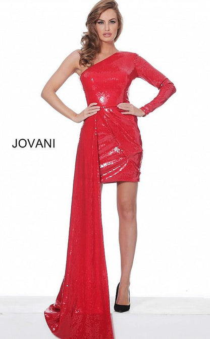 Jovani Short One Shoulder Fitted Dress 02654 - The Dress Outlet