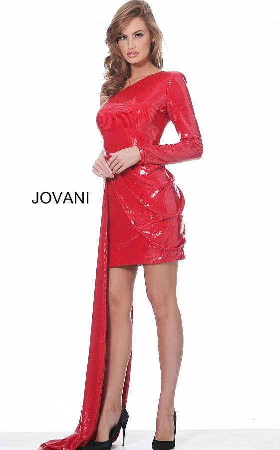 Jovani Short One Shoulder Fitted Dress 02654 - The Dress Outlet