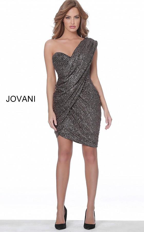 Jovani Short One Shoulder Metallic Dress 04922 - The Dress Outlet