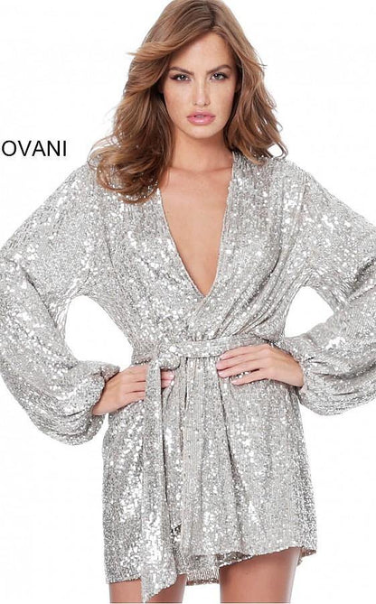 Jovani Short Sequin Wrap Cocktail Dress M3612 - The Dress Outlet