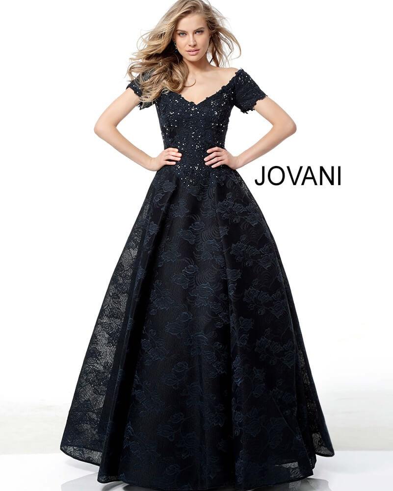 Jovani Short Sleeve V Neck Long Evening Dress 50192 - The Dress Outlet