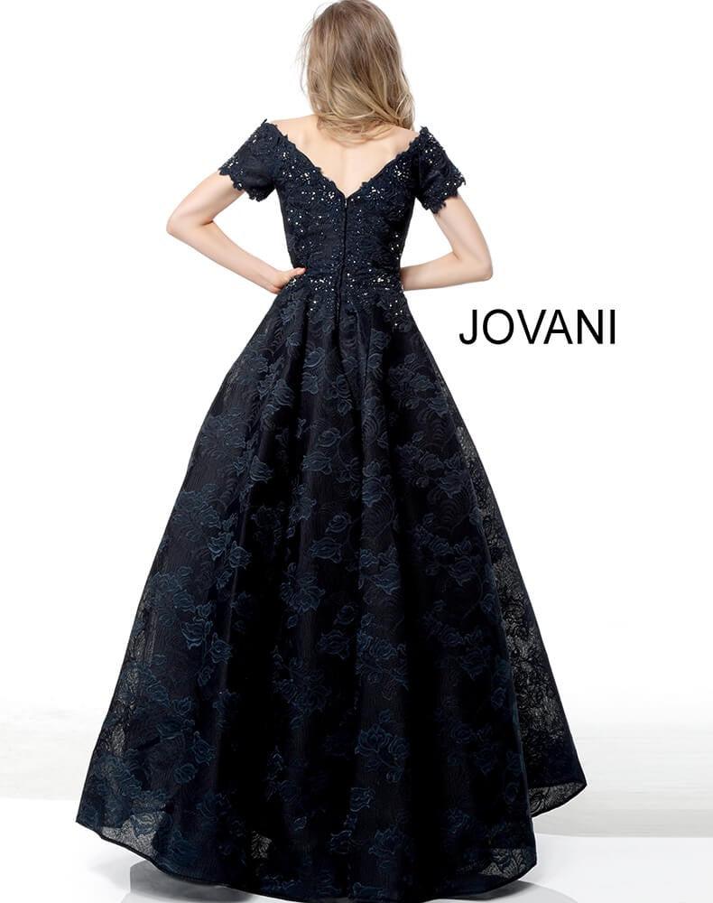 Jovani Short Sleeve V Neck Long Evening Dress 50192 - The Dress Outlet