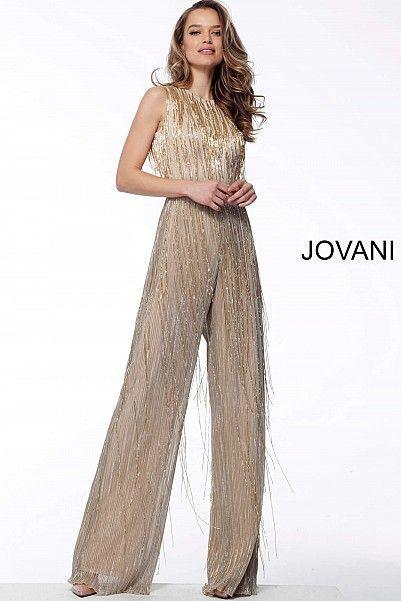 Jovani Sleeveless Beaded Long Jumpsuit 67878 - The Dress Outlet