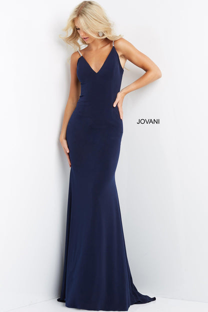 Jovani Spaghetti Strap Long Fitted Gown 07297 - The Dress Outlet