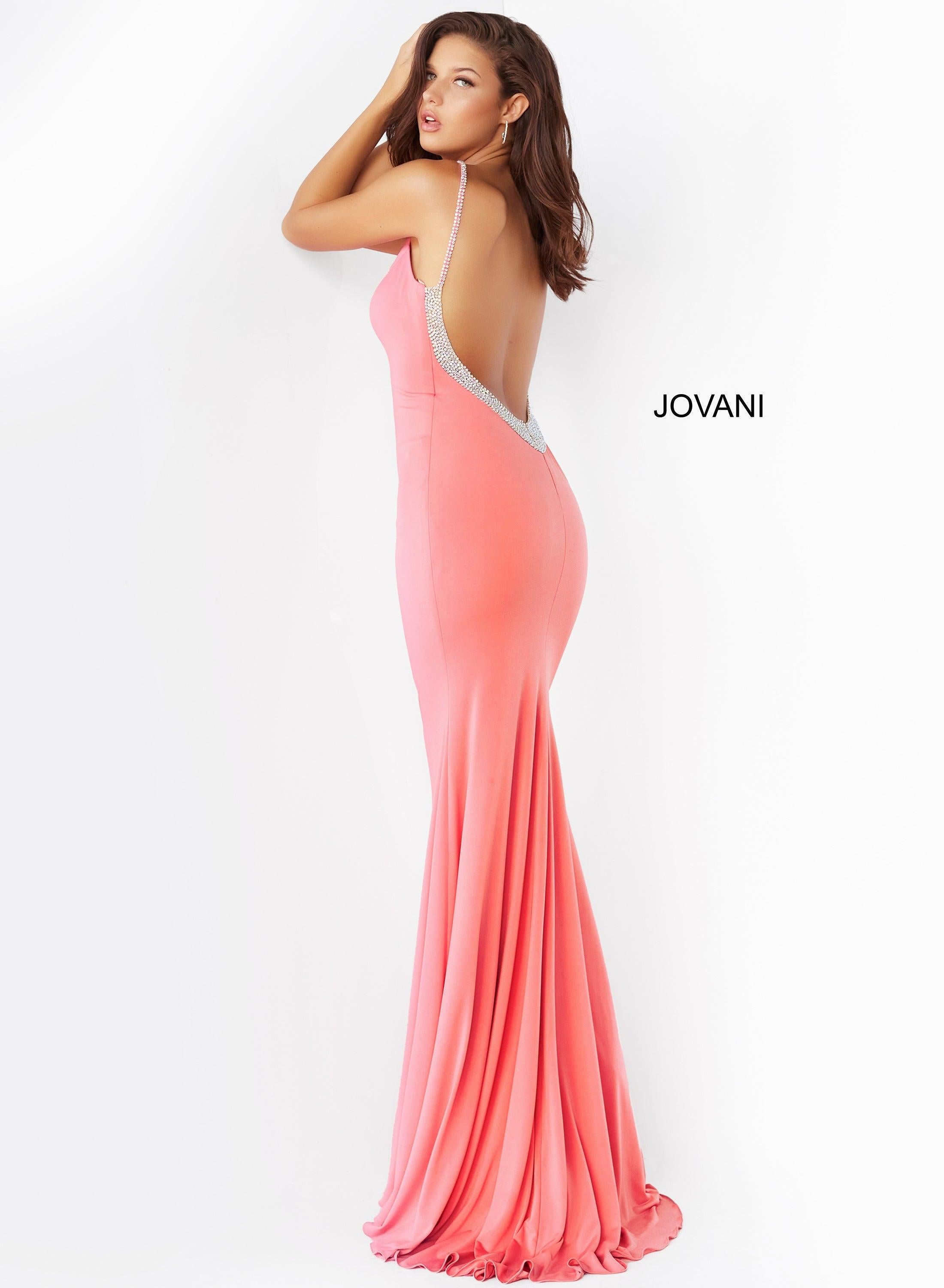 Jovani Spaghetti Strap Long Fitted Gown 07297 - The Dress Outlet