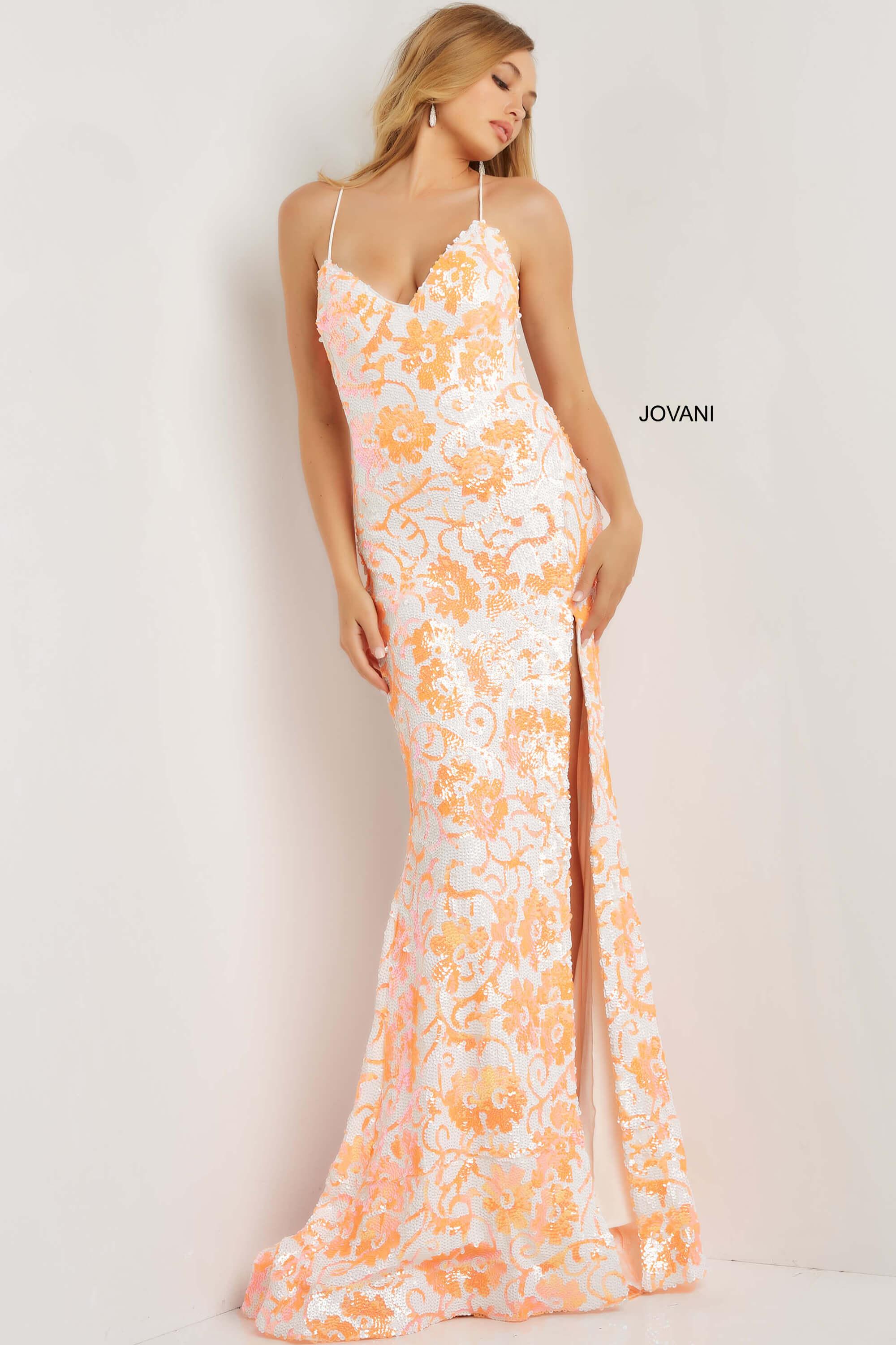 Jovani Spaghetti Strap Long Fitted Gown 08255 - The Dress Outlet