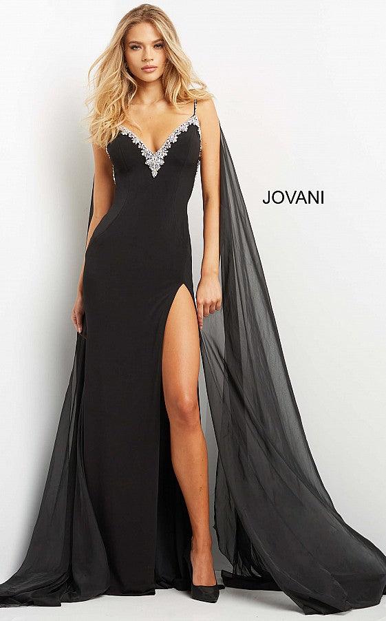 Jovani Spaghetti Strap Long Fitted Prom Dress 08022 - The Dress Outlet