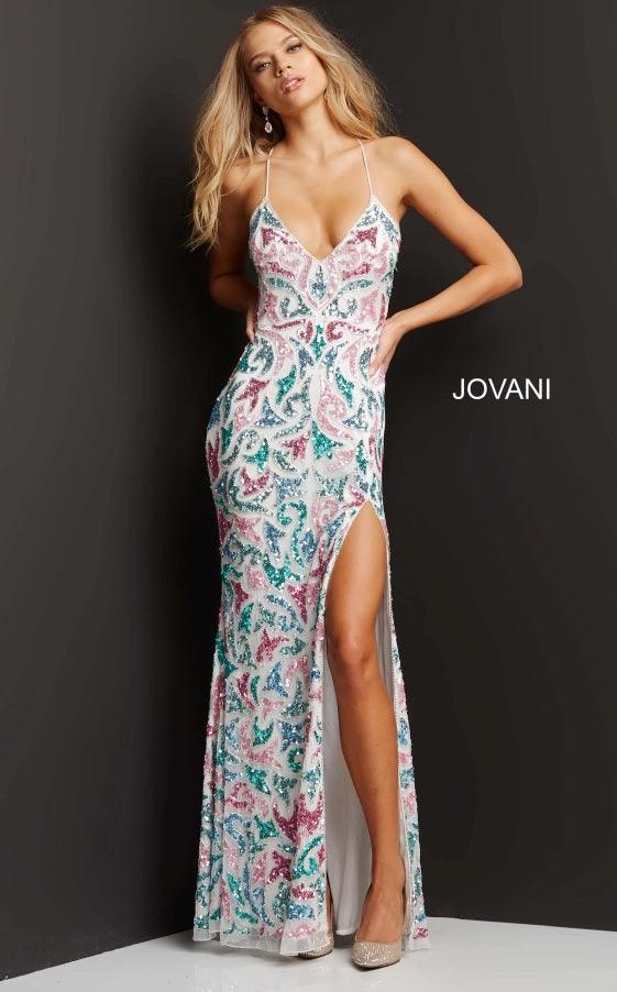 Jovani 08557 Spaghetti Strap Long Formal Prom Gown