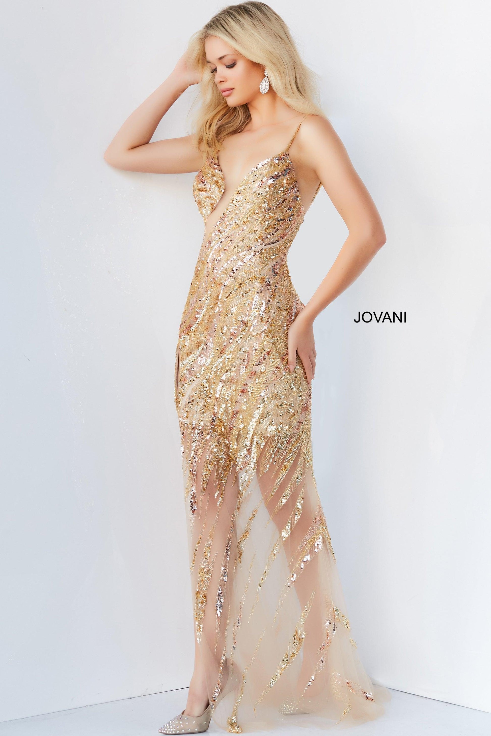 Jovani 04195 Spaghetti Strap Long Sexy Prom Gown