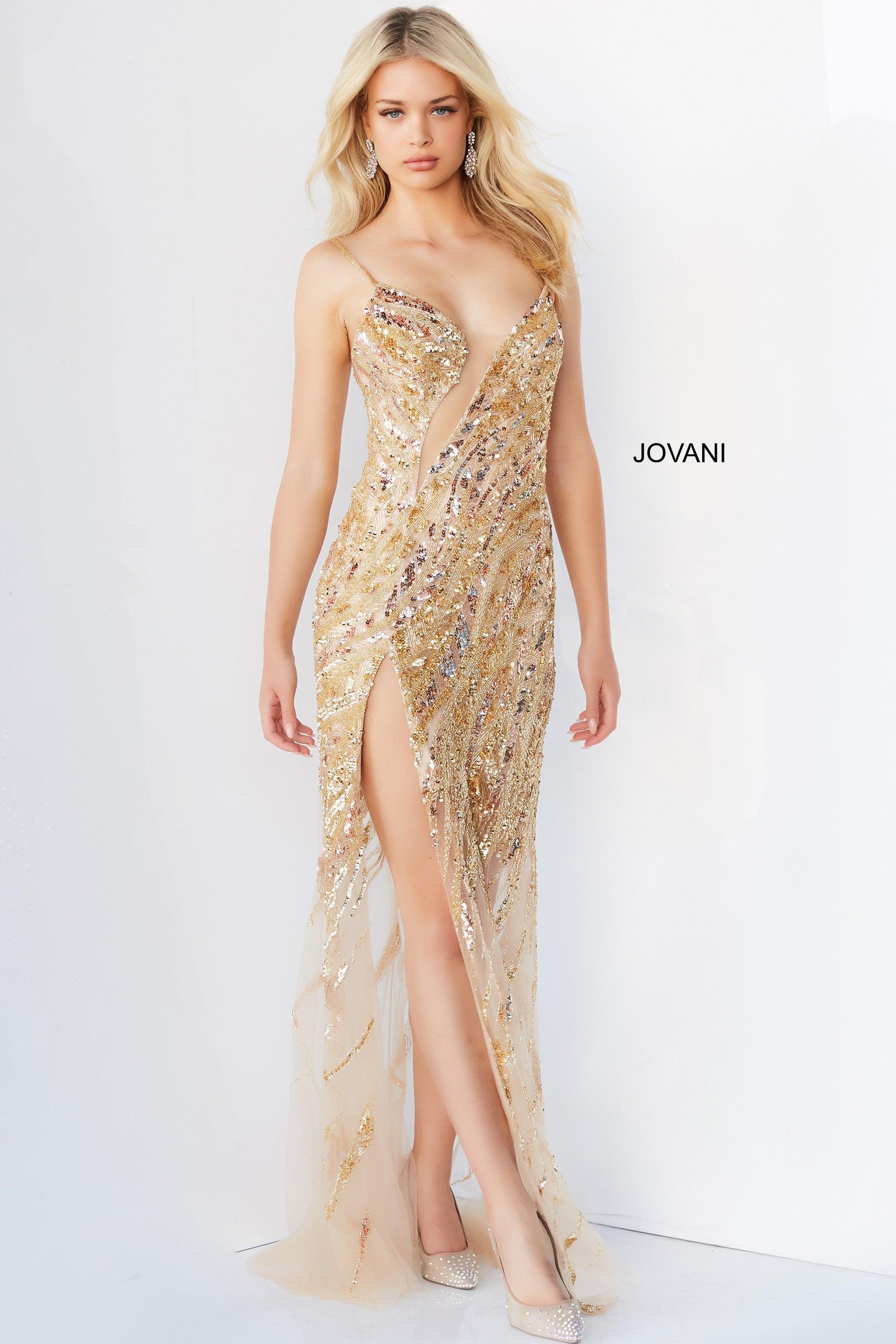 Jovani 04195 Spaghetti Strap Long Sexy Prom Gown
