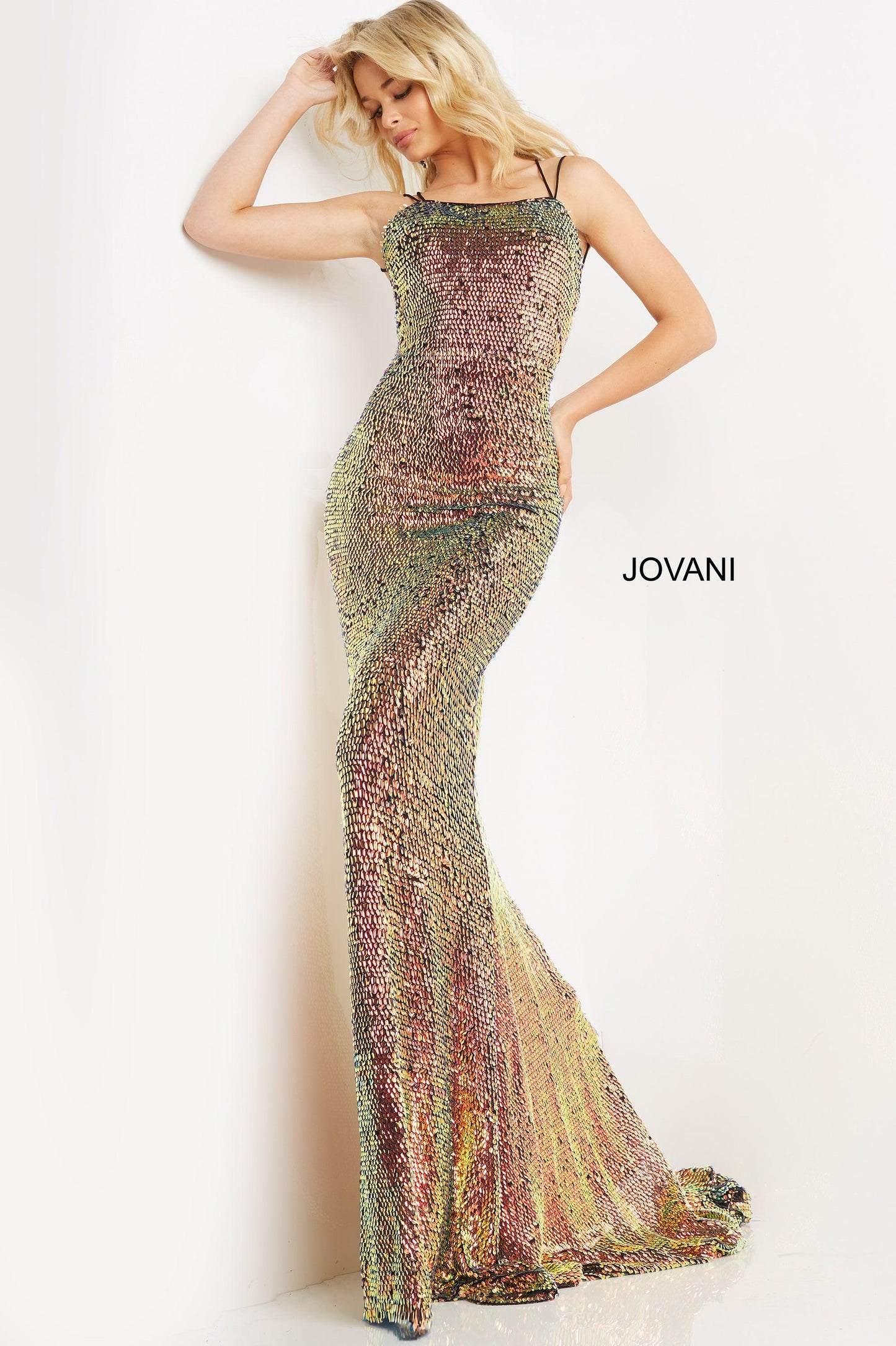 Jovani Spaghetti Strap Long Sexy Prom Gown 08472 - The Dress Outlet
