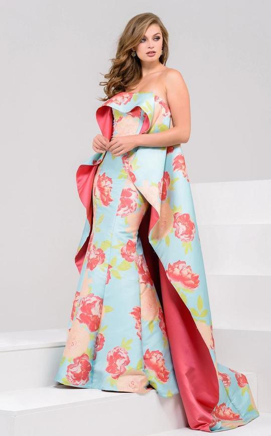 Jovani Strapless Floral Caped Long Gown 50970 - The Dress Outlet