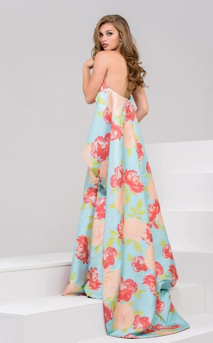 Jovani Strapless Floral Caped Long Gown 50970 - The Dress Outlet