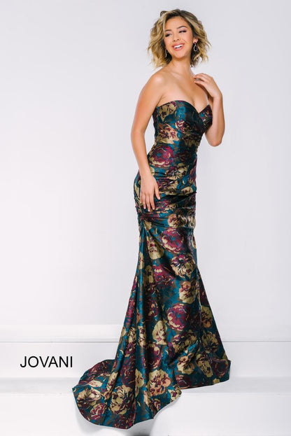 Jovani Strapless Printed Long Formal Gown 45363 - The Dress Outlet