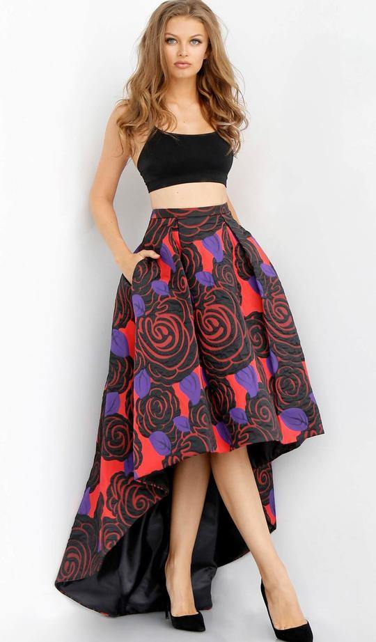 Jovani M40911 Two-Piece Floral Printed A-line Prom Dress