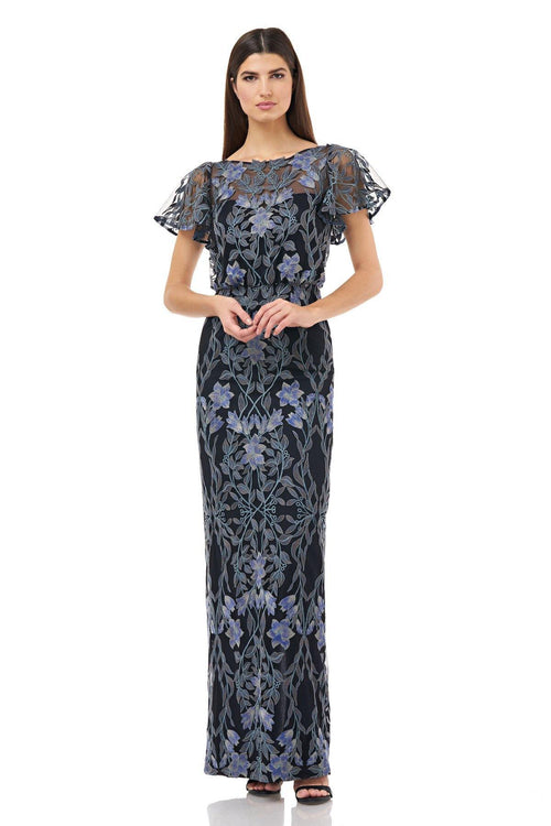 Js collections illusion embroidered capelet gown clearance