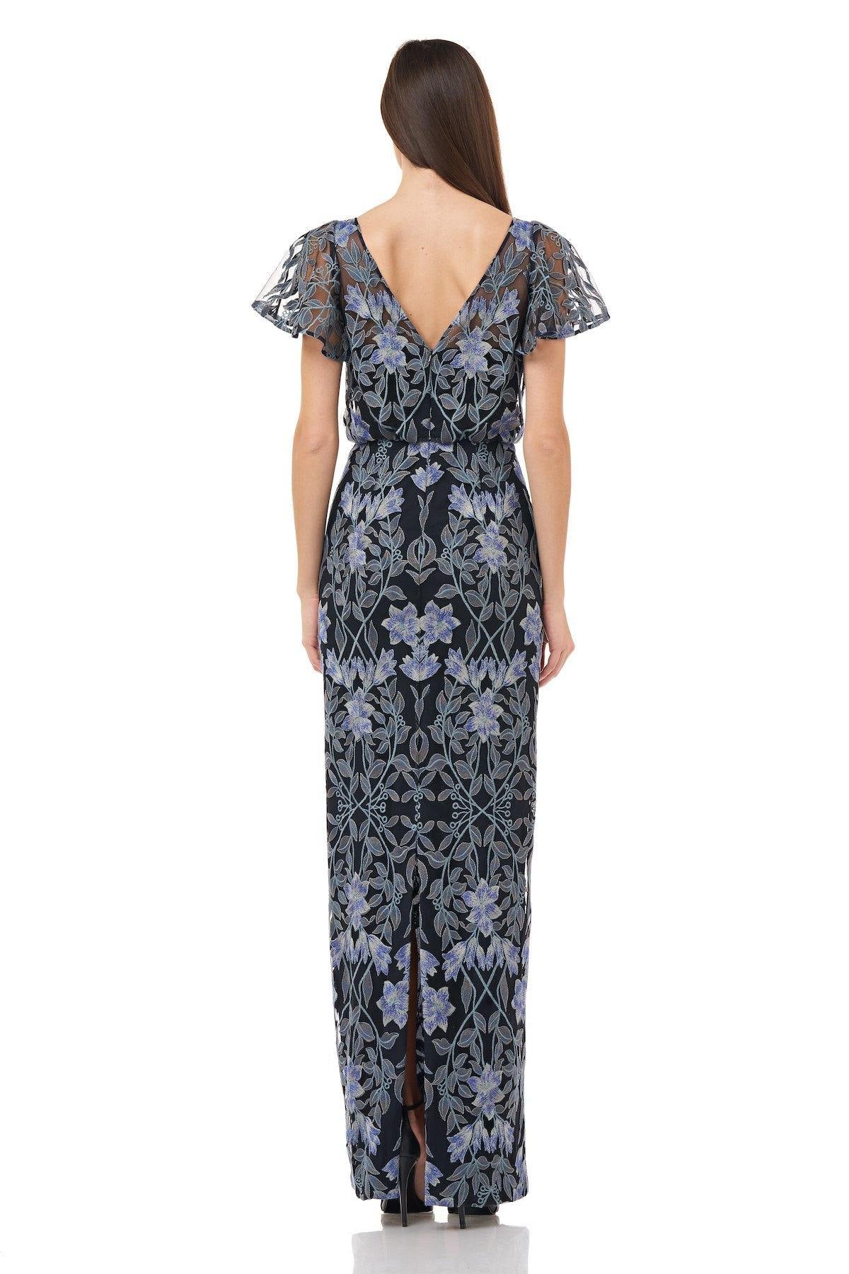 JS Collections Long Formal Blouson Mesh Dress 866961 - The Dress Outlet