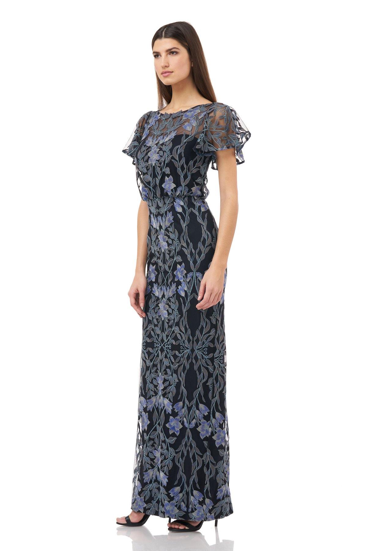 JS Collections Long Formal Blouson Mesh Dress 866961 - The Dress Outlet