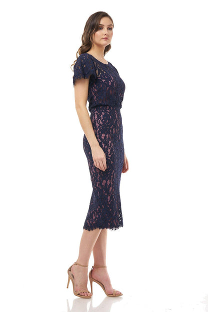 JS Collections Short Lace Midi Sheath Dress 866800 - The Dress Outlet