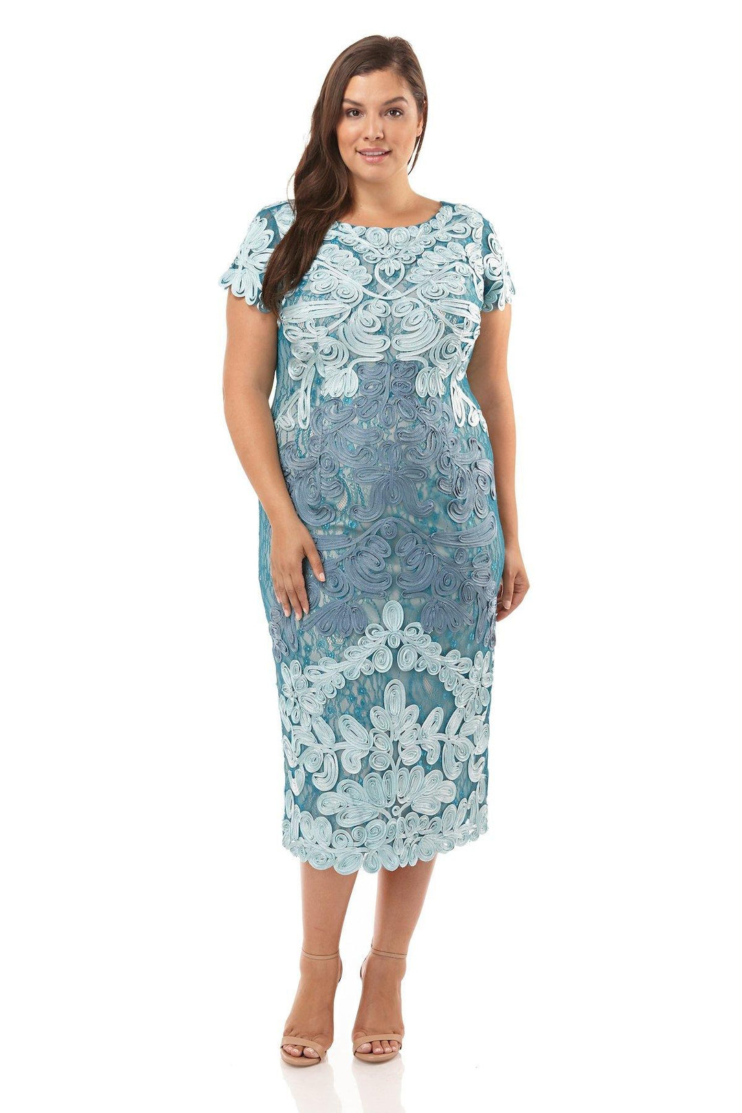 JS Collections Tea Length Plus Size Dress 865626W | The Dress Outlet