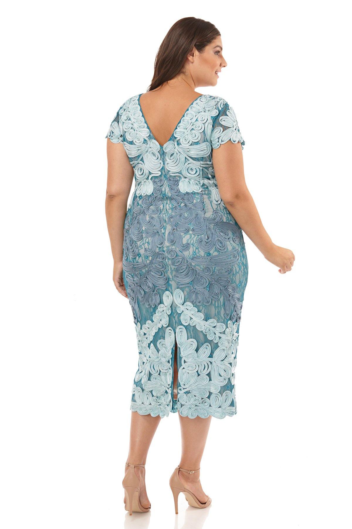 JS Collections Tea Length Plus Size Dress 865626W - The Dress Outlet