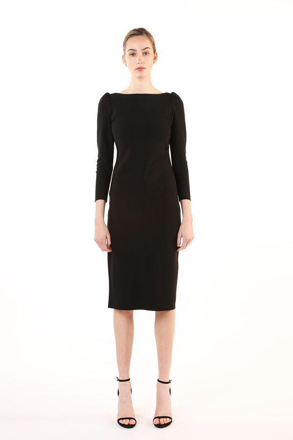 Boatneck 3/4 Sleeve Side Slit Pencil Dress
